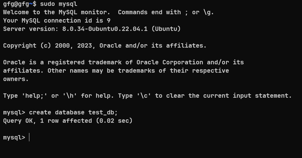 Login into MySQL and creating database